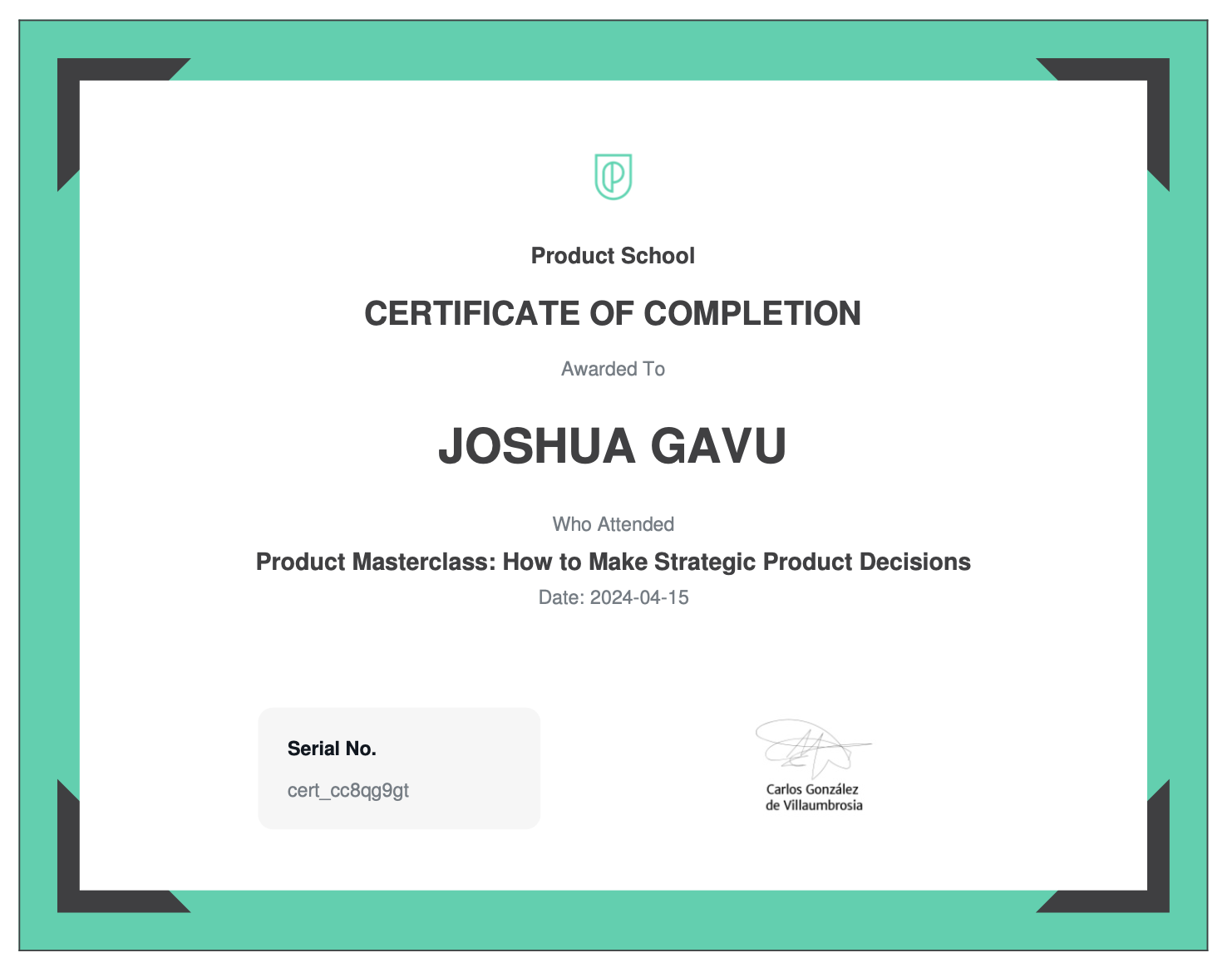 Product School Certificate